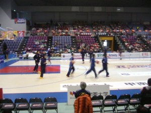 試合前のウォームアップ